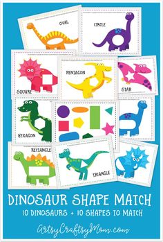 dinosaur shape match for kids to learn shapes and numbers with these free printable worksheet