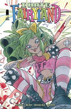 the cover to fairyland, featuring a girl with green hair and black gloves on