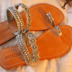 Never Worn Mystique Handmade Jeweled Sandals Size 8 Brown Open Toe Sandals For Wedding, Bohemian Silver Open Toe Sandals, Silver Bohemian Open Toe Sandals, Bling Flip Flops Mystique Sandals, Mystique Sandals, Jeweled Sandals, Women's Shoes Sandals, Shoes Sandals, Sandals