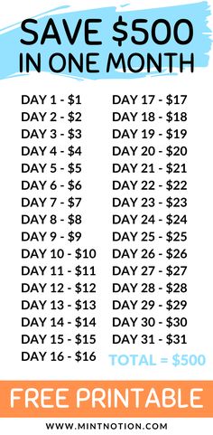 the printable pricing sheet for $ 500 in one month