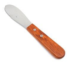 a knife with wooden handle on a white background