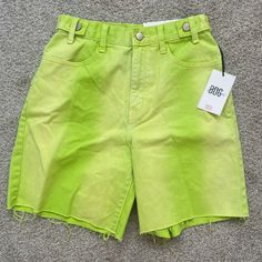 Lime Green Carpenter Shorts From Urban Outfitters. Size 26, Never Worn. Trendy Summer Bermuda Shorts, High Rise Cotton Bermuda Shorts For Summer, Trendy High Waist Bermuda Shorts For Summer, Green Bottoms With Built-in Shorts For Spring, Trendy Bermuda Bottoms With Built-in Shorts, High Rise Bermuda Shorts With Relaxed Fit For Summer, High Rise Relaxed Fit Bermuda Shorts For Summer, Spring Green Cargo Shorts, Casual Green Jean Shorts For Summer