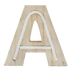 a wooden letter with white paint on the top and bottom, sitting in front of a white background