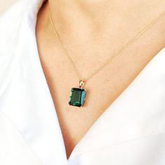 This stunning pendant is set in 14K Solid Yellow Gold with Deep Green Emerald Hydro in classic prong setting. It is an unique gemstone pendant for nearly every occasion and is completely hassle-free jewelry. ◾ITEM DETAILS * Gem: Emerald Hydro * Gem Size: 10X12mm * Gem Shape: Octagon cut * Gem Weight: 5.50 carats * Gold Purity: 14KT  * Gold Weight: 0.97gram * Total Weight of the Pendant: 2.07 gram The Gold purity is guaranteed and it comes with authentic 14KT gold hallmark. Since my items are han Elegant Emerald Pendant Gemstones, Elegant Emerald Pendant Birthstone Necklace, Elegant Faceted Emerald Gemstones, Elegant Emerald Necklace With Large Pendant, May Birthstone Jewelry With Emerald Cut Gemstone Accents, Emerald Cut Gemstone Jewelry For May Birthstone, Emerald Pendant Gemstone, Emerald Large Pendant Jewelry Gift, Elegant Emerald-cut Birthstone Gemstones