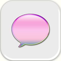 a white square button with a pink speech bubble on the bottom right corner, and a light blue circle in the middle