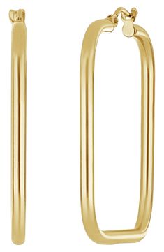 A classic style gets a sleek, modern refresh with a square silhouette and polished finish. 1 1/4" inch drop Snap post 14k gold Handcrafted in Italy Square Hoop Earrings, Bony Levy, 4 Inch, Classic Style, Jewelry Earrings, In Italy, Hoop Earrings, Sleek, Yellow Gold