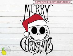 a skull wearing a santa claus hat with merry christmas lettering on white wood planks