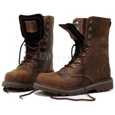 Cowhide Boots, Desert Shoes, Dark Brown Shoes, Dark Brown Boots, Round Toe Boots, Mode Hippie, Brown Knee High Boots, Brown Cowhide, Mens Boots Fashion