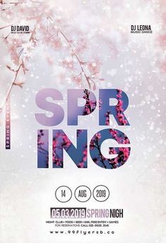 an advertisement for spring festival with pink flowers and snow falling on the ground in front of it