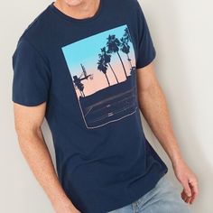 New With Tags! Size Large Casual Navy Tops With Graphic Print, Casual Navy Summer T-shirt, Navy Casual T-shirt With Screen Print, Casual Navy T-shirt With Screen Print, Navy Casual Top With Screen Print, Navy Casual Tops With Screen Print, Crew Neck Tshirt, Old Navy Shirts, Navy Shirts