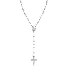 Silver Diamond Cross Pendant Jewelry, Silver Spiritual Necklace With Cubic Zirconia, Spiritual Silver Necklace With Cubic Zirconia, Spiritual Silver Cubic Zirconia Necklace, White Gold Lariat Jewelry With Diamond Cut, White Gold Diamond Cut Lariat Jewelry, Silver Cross Pendant Necklace With Diamond Accents, Silver Diamond Lariat Necklace, Elegant Formal Crucifix Diamond Necklace