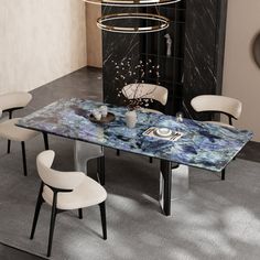 a dining room table with chairs around it