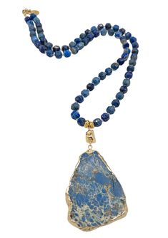 Lapis Blue Howlite Wrapped in Gold Foil 14K Gold Filled Chain and Lobster Clasp Approx. 32" to 33" Adjustable Made in USA Blue Pendant Necklace, Blue Howlite, Lapis Blue, Statement Choker, Hand Bracelet, Blue Pendant, Dainty Bracelets, Silver Shop, Cuff Earrings