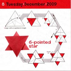 an origami star is shown in red and white with the words 5 pointed star below it