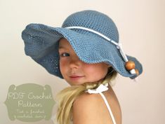 Crochet Pattern: The Rae Sun Hat-3 Sizes by NaturallyNoraCrochet Yarn Clothes, Crochet Sun Hat, Crystal Cove, Crochet Kids Hats, Crochet Kids, Sun Protection Hat, Crochet Hat Pattern, Crochet Hat, Crochet For Kids