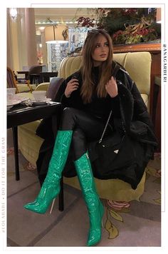 Green High Heels, Miss Lola, Platform Heels Boots, Thigh Boots, Thigh High Boots Heels, Platform Block Heels, Stiletto Boots, Short Leggings, Hats For Sale