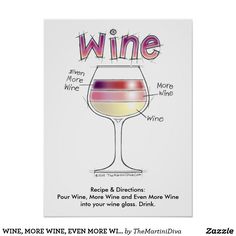 a wine glass with the words wine written on it and labeled in red, white, and blue