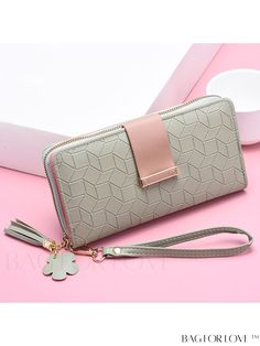 BagForLove - Stylish Retro PU Womens Wallet with Zipper Casual Clutch Wallet With Zipper Closure, Check Background, Inch Bag, Womens Wallet, Pocket Card, Details Pictures, Pocket Cards, Word Wrap, Grey Pattern