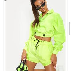 New Without Tags Lime Green Gym Shorts Lime Green Shorts Outfit, Green Gym Outfit, Green Gym Shorts, Lime Green Fashion, Green Gym, Shell Suit, Lime Green Shorts, Matching Sets Outfit, Affordable Fashion Women