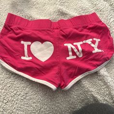 I Ny Short Shorts - Size L Never Worn No Tag Color Bright Pink Cute Cotton Bottoms With Letter Print, Pink Letter Print Short Bottoms, Cute Summer Bottoms With Letter Print, Vacation Cotton Bottoms With Letter Print, Cotton Bottoms With Letter Print For Vacation, Vacation Bottoms With Letter Print, Summer Pajama Shorts With Letter Print, Summer Letter Print Pajama Shorts, Letter Print Pajama Shorts For Summer