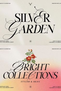 Add a touch of elegance with Silver Garden Typeface. Perfect for designs that need a refined look!#FontFrenzy #TypographyTrends #FontInspiration #DesigningWithFonts #FontObsessed Classy Typography Design, Dreamy Fonts, Garden Graphic Design, Dreamy Font, Garden Font, Silver Garden, Trending Fonts