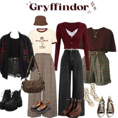 #gryffindoroutfit #harrypotter #gryffindor Grifindor Aestethic Outfits, Griffendor Aesthetic Outfits, Cute Hogwarts Outfits, Harry Potter Inspired Outfits Gryffindor, Griffindor Outfits Aesthetic, Harry Potter Outfit Ideas Gryffindor, Gryfinndor Outfit, Gryffindor Wardrobe