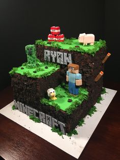 a cake made to look like a minecraft game