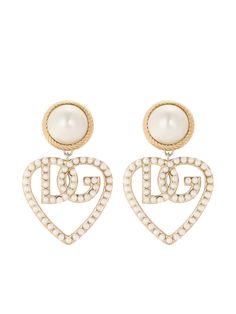 gold-tone brass polished finish drop design heart pendant faux-pearl embellishment clip-on hooks These earrings come as a pair. Monogram Hearts, Pearl Embellishment, Drop Design, Heart Drop Earrings, Demi Fine Jewelry, Accessories Jewelry Earrings, Pendant Earrings