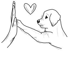 a drawing of a dog holding a heart in its paws