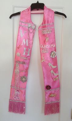 "Countless Creations Va created this sassy sash in mind for the members of Red Hat Society to display their fashion pins on.  The sash keep the pins from snagging your clothing. However, Sashes is great to dress up your attire even without the pins.  Sashes can be customized with initials for an additional charge, $2 per letter.    All sashes are reversible with fringes and rhinestone trimmings.  The fabric is light weight enough for pins to go through, this type of fabric is mostly used in maki Red Hat Society, Wedding Sash Belt, Eastern Star, Wedding Belts, Red Hat, Beauty Pageant, Red Hats, Wedding Accessories, Belts