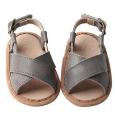 Grey - Cross Sandal - US Size 1-4 - Soft Sole Shoes Deer Grace Gray Non-slip Sandals For Summer, Gray Non-slip Flat Sandals, Non-slip Gray Sandals For Summer, Non-slip Flat Gray Sandals, Casual Gray Closed Toe Sandals, Casual Closed Toe Gray Sandals, Gray Non-slip Sandals With Round Toe, Gray Non-slip Round Toe Sandals, Gray Flat Sandals For The Beach