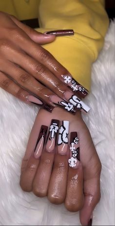 Kaws Nails, Acrylic Nail Designs Classy, Brown Acrylic Nails, Hard Nails, Drip Nails, Ombre Acrylic Nails, Colored Acrylic Nails