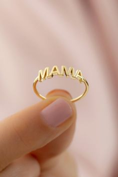 10 14k 18 Solid Gold Simple Mama Ring, Dainty Gold Mother Ring, Mothers Day Gift Jewelry, Handmade Mother Ring Mom Birthday Stacking Ring GiftMother's Day Gift Collection Products are perfect choice for a Christmas, Mother’s Day, birthday, wedding, anniversary, gift. It’s a good way to show appreciation to your mom, wife, or grandmother Also, a special treat just for yourself.  FEATURES• Made to order• Solid Gold (real gold, not gold plated or gold filled material)• Gold Karat: 10K (417) - 14K ( Elegant White Gold Rings For Birthday, Mother's Day 14k Gold Stackable Rings, Personalized Ring Jewelry For Mother's Day, Mother's Day Gift Rings In Fine Jewelry Style, Personalized Ring For Mother's Day, Open Ring Jewelry For Anniversary On Mother's Day, Fine Jewelry Open Ring For Mother's Day, 14k Gold Fine Jewelry Stackable Rings Gift, Delicate Rings For Mother's Day