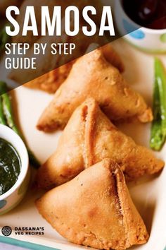 samosa on a plate with dipping sauce