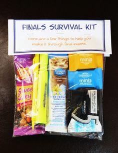 the contents of a survival kit are shown in plastic bags with writing on them, including toothbrushes and other items