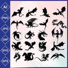 the silhouettes of different types of dragon