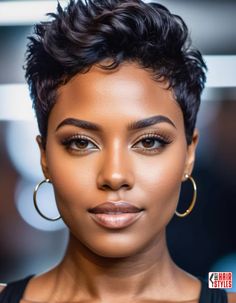 Black Womens Haircuts Short Natural, Meagan Good Short Hair, Pixie Haircuts For Black Women, Natural Haircuts, Short Natural Haircuts, Short Natural Curly Hair, Black Hair Short Cuts, Short Sassy Haircuts, Natural Hair Bun Styles