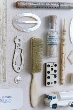 various crafting supplies are displayed on a table