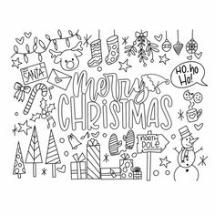 merry christmas coloring page with hand lettering