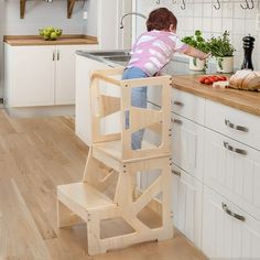 Toddler tower, kids kitchen stool helper, can be used as an auxiliary climbing ladder for baby's kitchen restroom countertop and sink, and can also take out the bottom auxiliary chair as a parent's high stool. Our stools for kids standing is not only a surprise for children, but also convenient for parents, it is an ideal gift for babies! The toddler step stool helps them climb up and down easily and safely. Kitchen learning step stool allow your toddler to learn, interact and play safely, foste Kitchen Step Stool Ideas, Toddler Kitchen Stool, Toddler Tower, Toddler Step Stool, Toddler Kitchen, Climbing Ladder, Kitchen Step Stool, Kitchen Stool, Spider Monkey