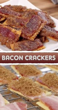 bacon crackers sitting on top of a white plate