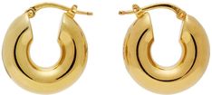 Pair of handcrafted sterling silver hoop earrings in gold-tone. Logo engraved at hinged-post fastening. D0.75 in Supplier color: Gold Sterling Silver Hoop Earrings, Sterling Silver Hoops, Casual Street Style, Round Earrings, Silver Hoops, Chain Bags, Jil Sander, Silver Hoop Earrings, Sanders