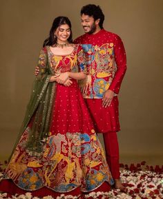 Couple Dress Matching Indian, Kalamkari Dresses, Kalamkari Designs, Haldi Outfits, Long Frock Designs, Half Saree Lehenga, Kids Blouse Designs, Couple Dress