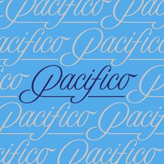 the words pacifico written in cursive writing on a blue background with white letters