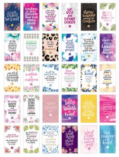 the bible bookmarks are shown in different colors and font, with flowers on them