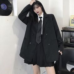 School Uniform Outfits, Spring Clothes, Suit Coat, Black Suit, Sleeve Women, Spring Outfits Women, Clothes Women, Casual Office, 영감을 주는 캐릭터