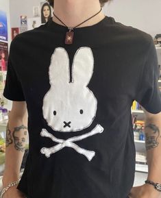 Miffy Bunny Skull Printed Tee Shirt Outfits  Shirt Outfit Idea Easy 30 day return policy Gender Neutral Fits, Printmaking Clothes, Goth Upcycled Clothes, Ideas For T Shirts, Cool Clothes Aesthetic, Beabadoobee Shirt, Miffy Shirt, Custom Clothes Aesthetic, Miffy Clothes