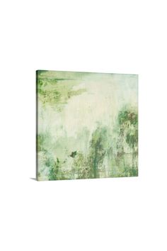 an abstract painting with green and white colors