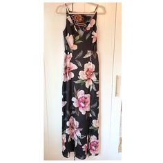 Brand New Never Worn. Gorgeous Side Mesh Detail Black Floral Print Maxi Dress For Evening, Black Floral Print Maxi Dress For Cocktail, Black Floral Maxi Dress, Guess By Marciano, Floral Maxi, Floral Maxi Dress, Black Floral, Maxi Dress, Mesh