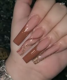 Paeka Degallo Acrylic Nails, Sparkly Brown Nails, Claw Nails, Colored Acrylic Nails, Classy Acrylic Nails, Shiny Nails, Acrylic Nails Coffin Pink